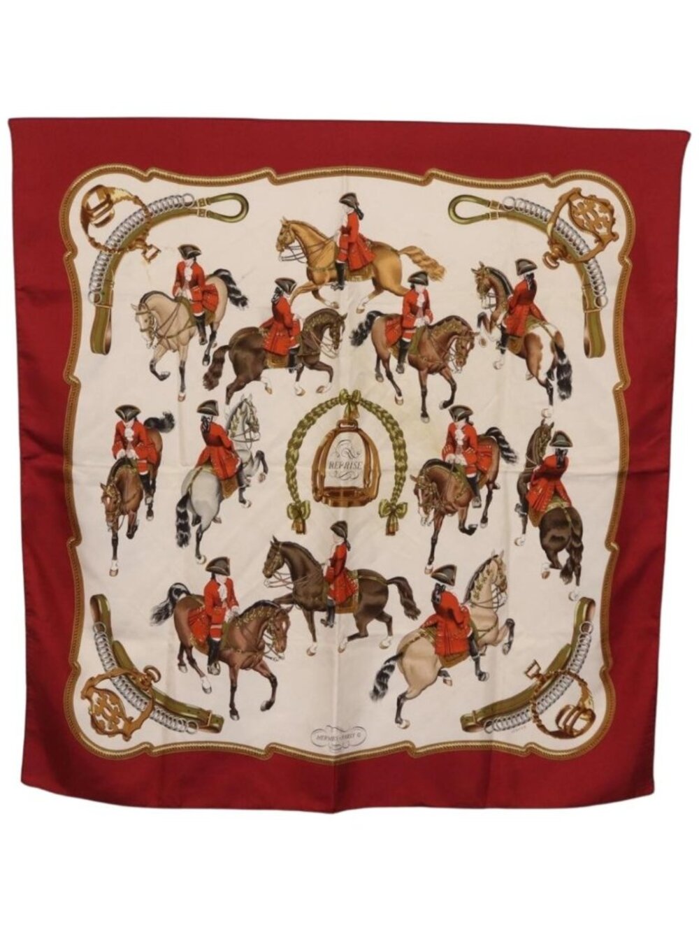 HERMES Carre 90 Scarf ”REPRISE” Silk Red